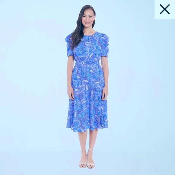 Maggy London Int’l short sleeve Paisley midi-fit and flare dress. - Picture 1 of 3